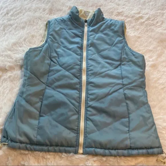 Ruff Hewn Reversible Zipper Down Vest Cream and Blue Size Large - Picture 3 of 9